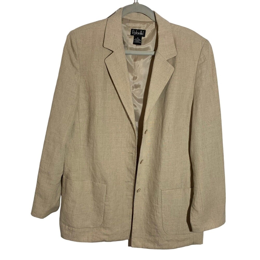 Vintage Women's Size 16 Textured Beige 100% Flax Linen Lined Blazer